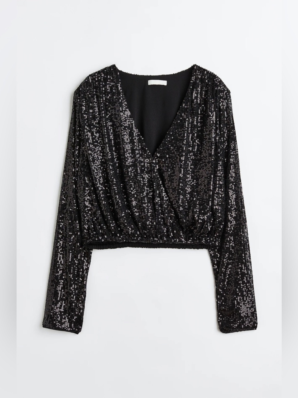 H&M SEQUINED WRAPOVER BLOUSE Black Small